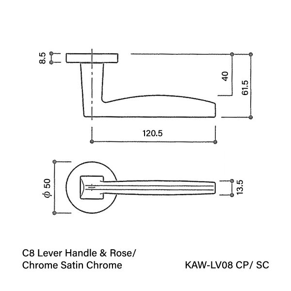 Vinco KAW C8 Lever Handle & Rose/Satin Chrome / KAW-LV08 CP/SC - Image 2