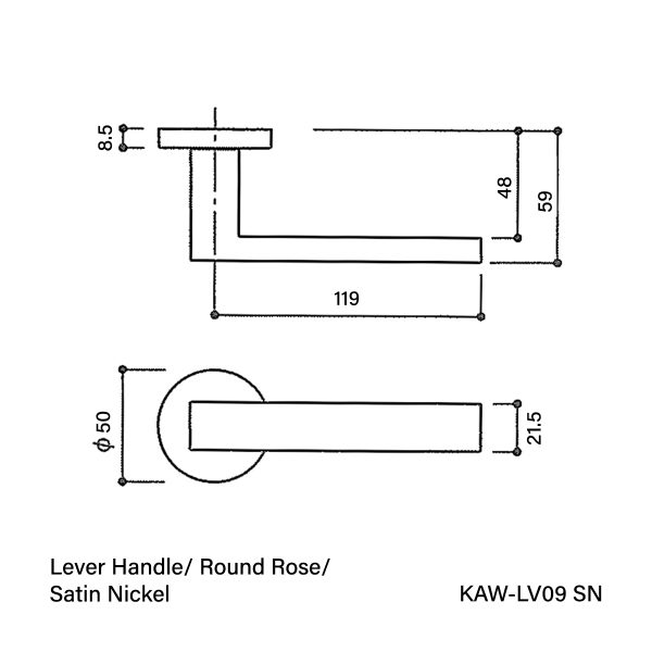 Vinco KAW JG Lever Handle/Round Rose/Satin Nickel / KAW-LV09 SN - Image 2