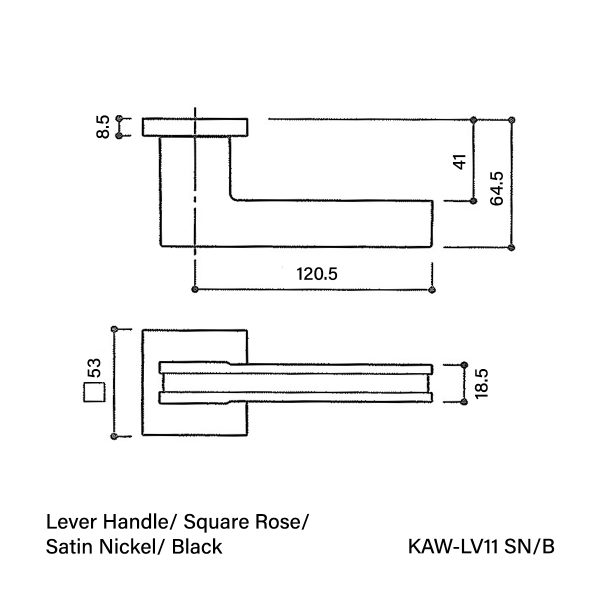 Vinco KAW RV Lever Handle/Square Rose/Satin Nickel/Black / KAW-LV11 SN/B - Image 2