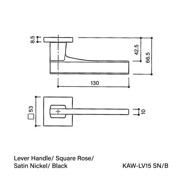 Vinco KAW FM Lever Handle/Square Rose/Satin Nickel+Black / KAW-LV15 SN/B - Image 2