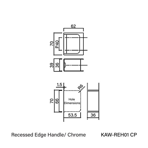 Vinco KAW Embedded Handle - Recessed Edge - Chrome / KAW-REH01 CP - Image 2