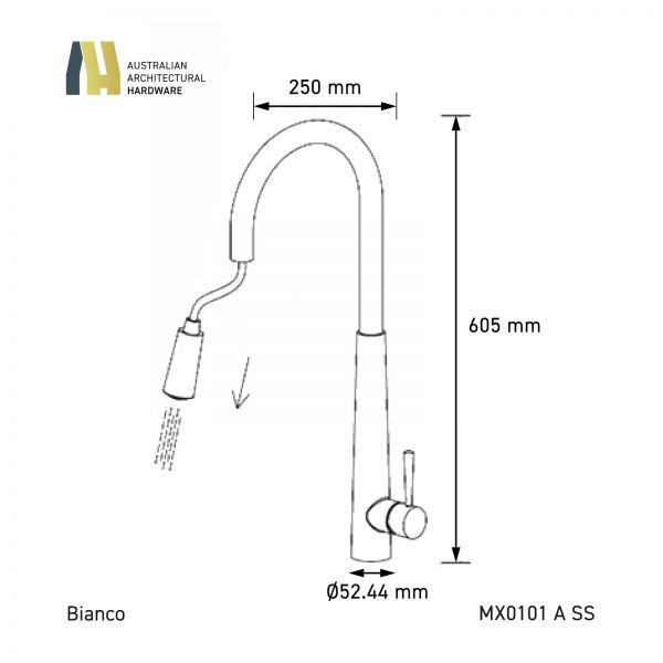 BIANCO PULL OUT KITCHEN MIXER SILVER STAINLESS STEEL - Image 2