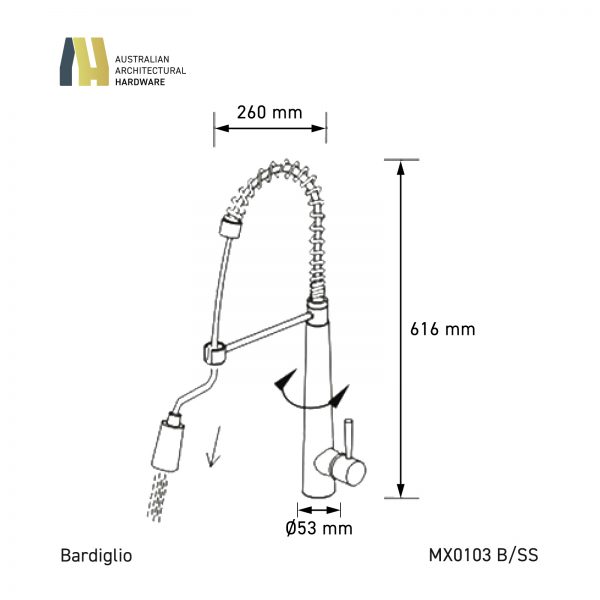 BARDIGLIO KITCHEN MIXER BLACK (PULL OUT) - MX0103 B/SS - Image 2