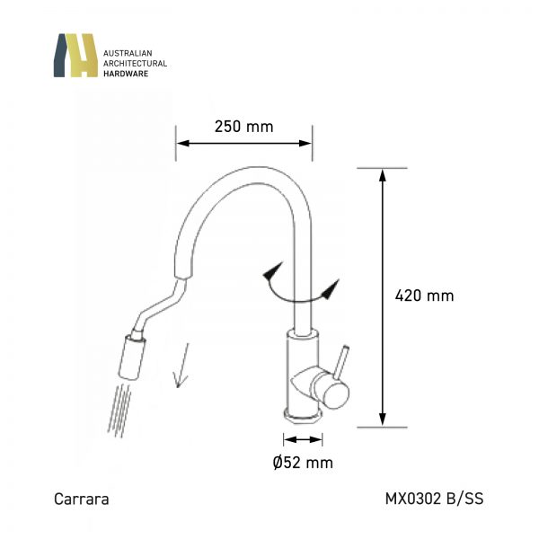 CARRARA BLACK PULL-OUT NOZZLE KITCHEN MIXER - Image 2