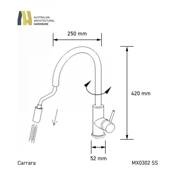 CARRARA SS PULL-OUT NOZZLE KITCHEN MIXER - MX0302 SS - Image 2