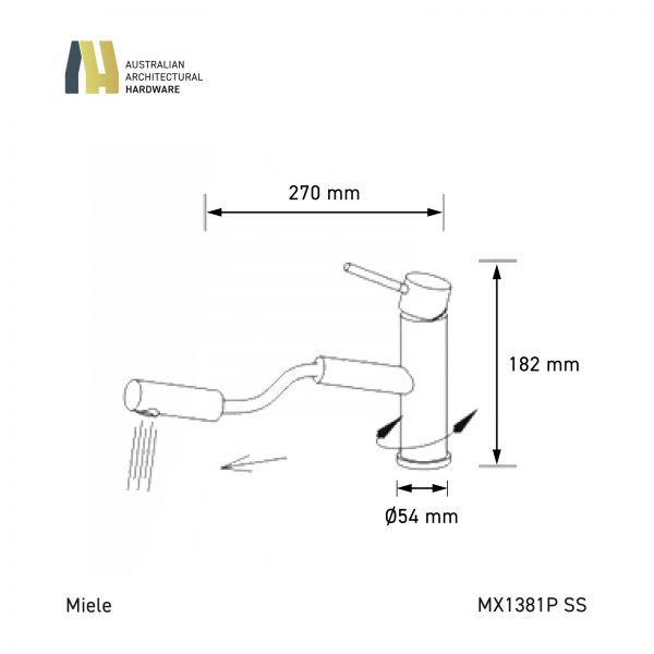 MIELE Round Top Pull Out NozzleE Mixer - MX1381P SS - Image 4