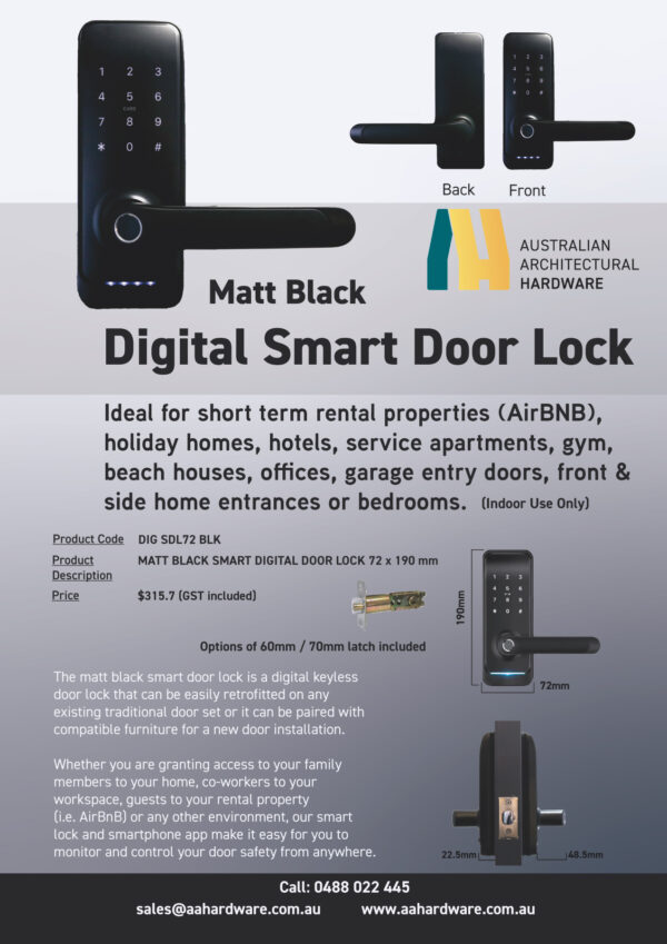 Digital Smart Door Lock - Matt Black - Image 2