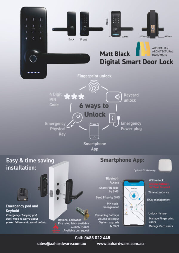Digital Smart Door Lock - Matt Black - Image 3