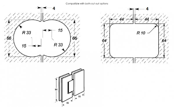 Brass Glass Hinges - Glass to Glass 180 degrees - C Cutting (BSH180-CP-C) - Image 2