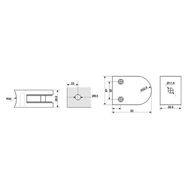 Glass Fittings 304 Grade Stainless Steel - GB55CB - Image 2