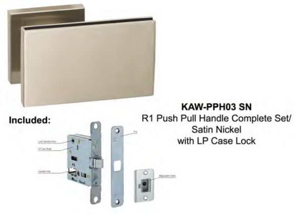 Vinco KAW R1 Push Pull Complete Set/Satin Nickel with LP Case Lock /KAW-PPH03 SN