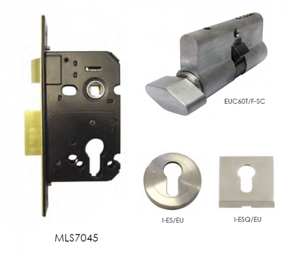 Euro Mortice Lock - Short Case with Cylinder & Turn & Escutcheon Kit
