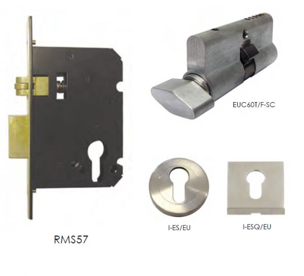 Roller Mortice Lock - Short Case with Cylinder & Turn & Escutcheon Kit